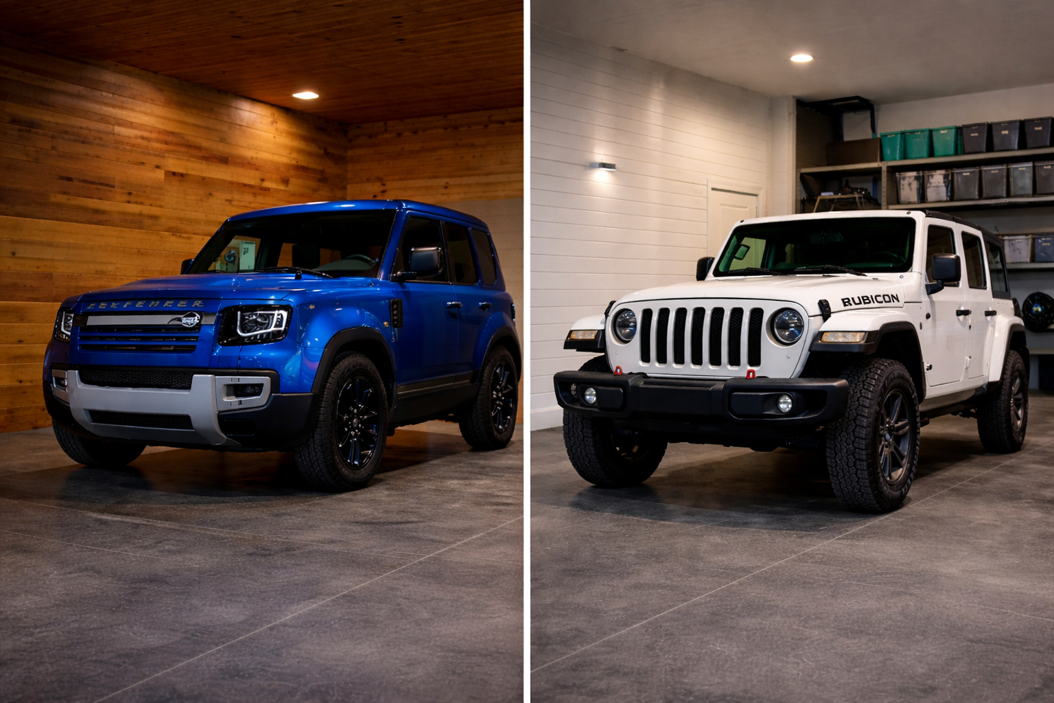 White shiplap garage with red Corvette and Porsche