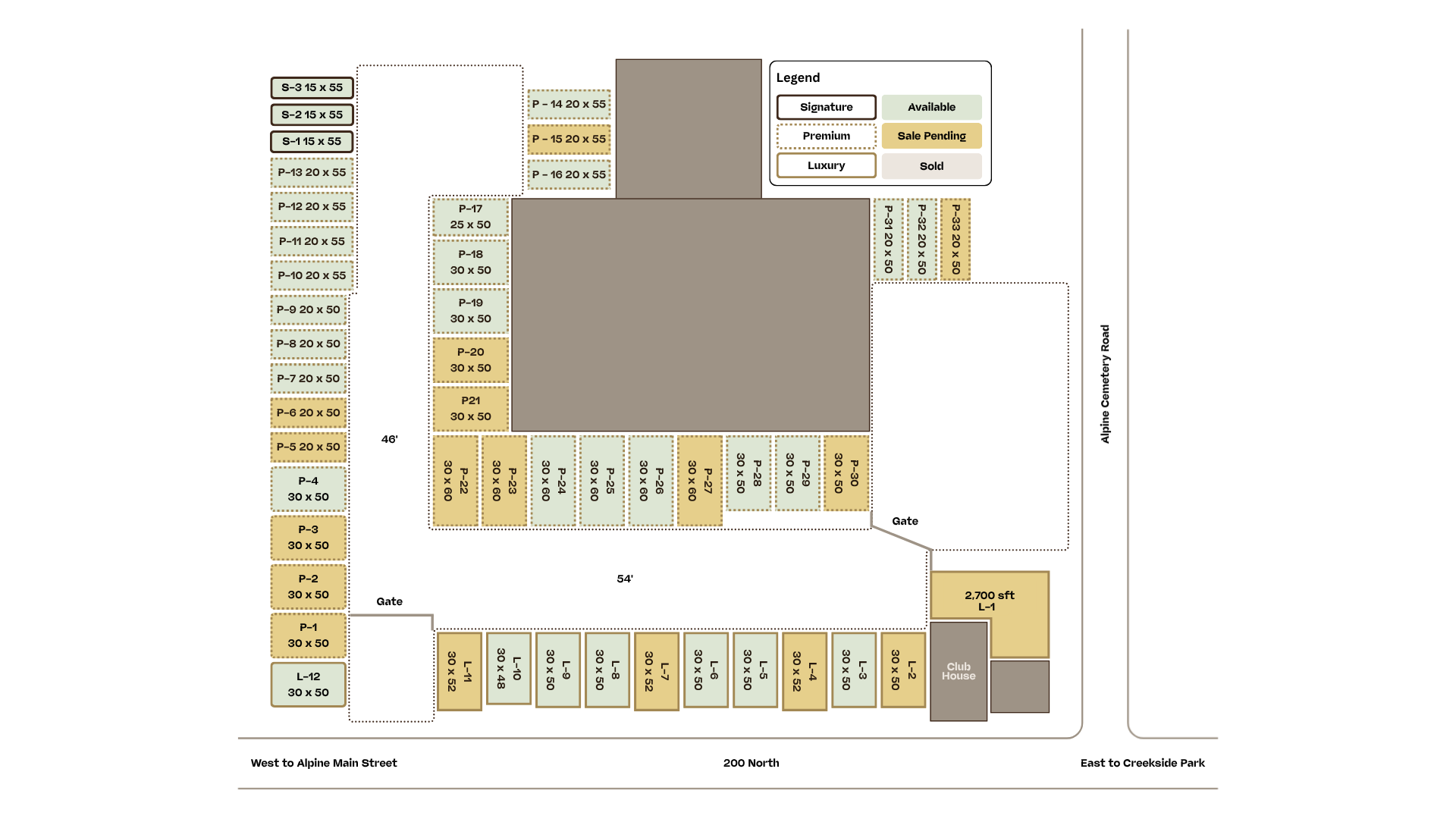 Site map of The Keep at Alpine showing reserved and available garage suites